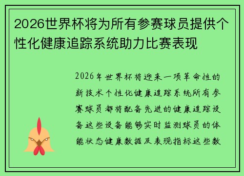 2026世界杯将为所有参赛球员提供个性化健康追踪系统助力比赛表现